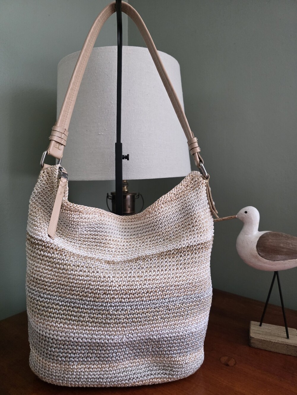 The Sak Sequoia Hobo Sand Stripe Hand Crochet Tan Polypropylene Shoulder Bag